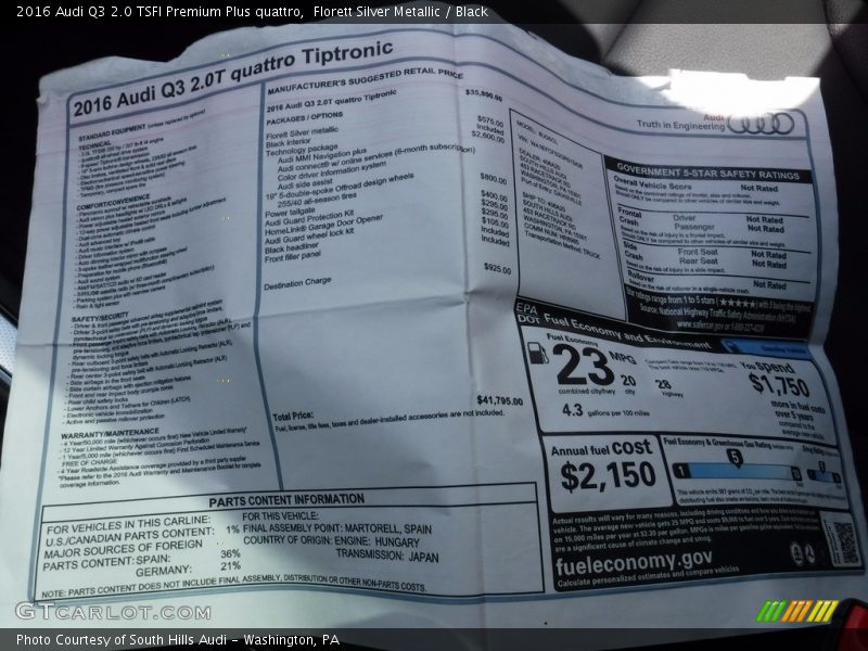 Florett Silver Metallic / Black 2016 Audi Q3 2.0 TSFI Premium Plus quattro
