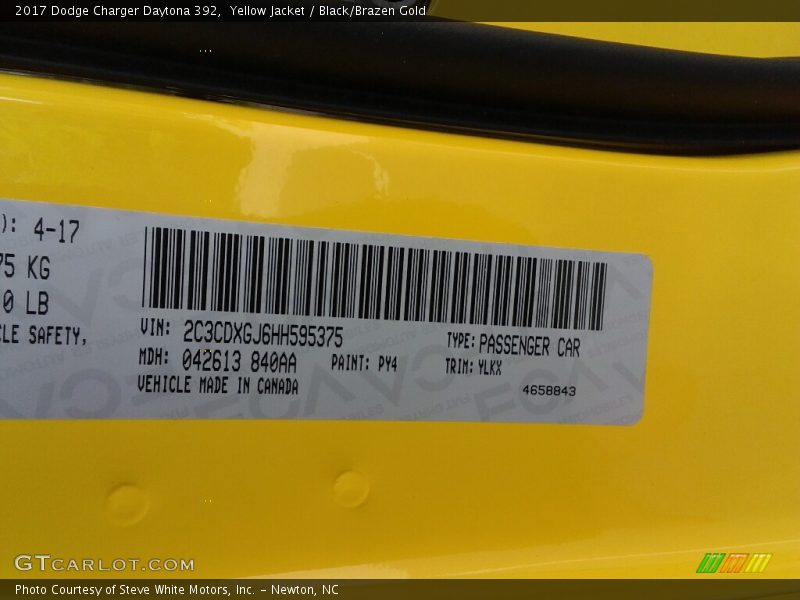 Yellow Jacket / Black/Brazen Gold 2017 Dodge Charger Daytona 392