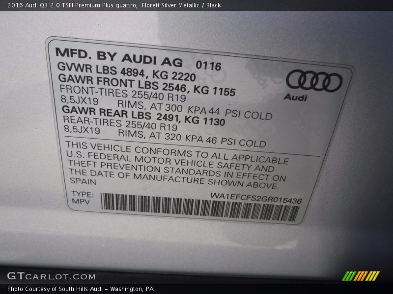 Florett Silver Metallic / Black 2016 Audi Q3 2.0 TSFI Premium Plus quattro