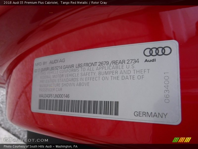 Tango Red Metallic / Rotor Gray 2018 Audi S5 Premium Plus Cabriolet