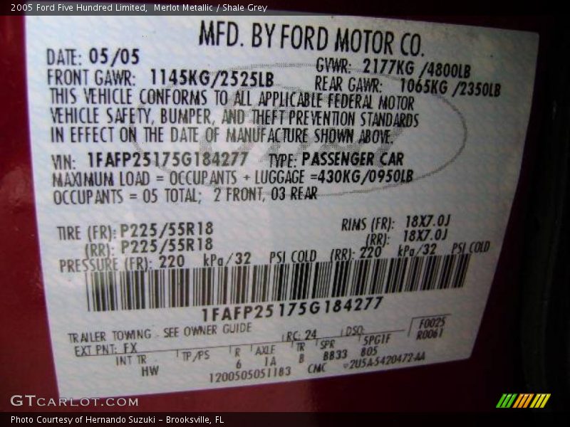 Merlot Metallic / Shale Grey 2005 Ford Five Hundred Limited