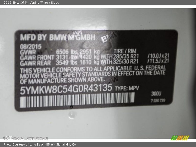 Alpine White / Black 2016 BMW X6 M