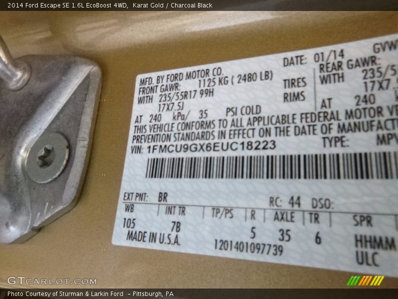 Karat Gold / Charcoal Black 2014 Ford Escape SE 1.6L EcoBoost 4WD