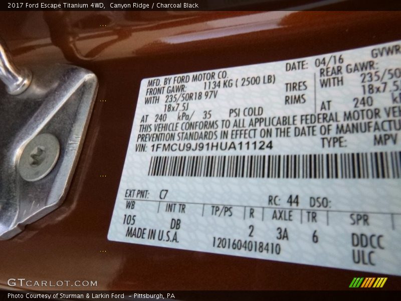 Canyon Ridge / Charcoal Black 2017 Ford Escape Titanium 4WD