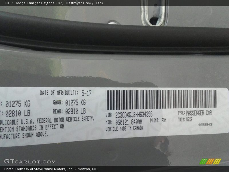 Destroyer Grey / Black 2017 Dodge Charger Daytona 392