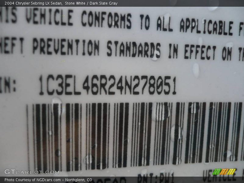 Stone White / Dark Slate Gray 2004 Chrysler Sebring LX Sedan