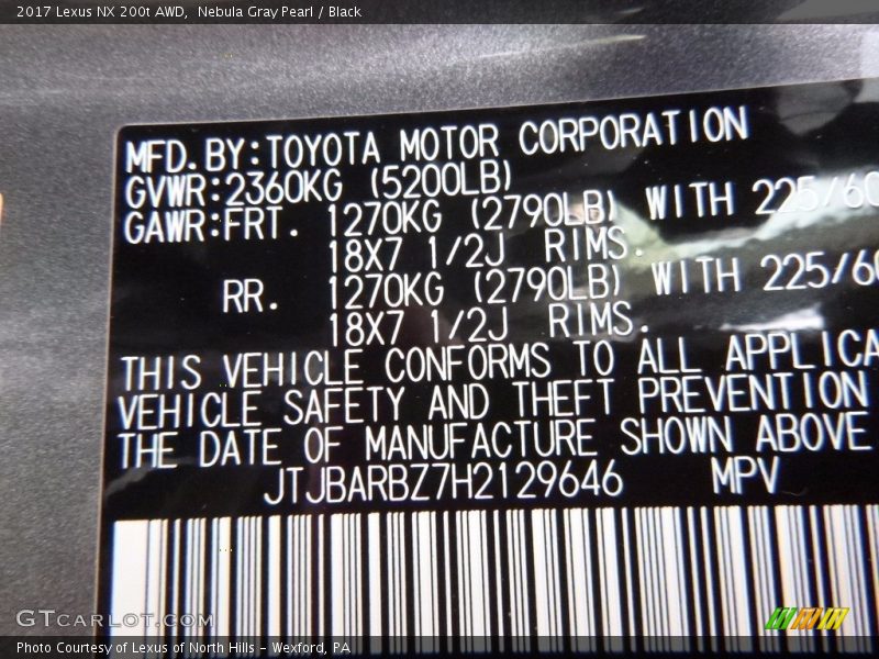 Nebula Gray Pearl / Black 2017 Lexus NX 200t AWD