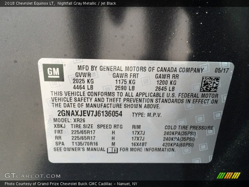 Nightfall Gray Metallic / Jet Black 2018 Chevrolet Equinox LT