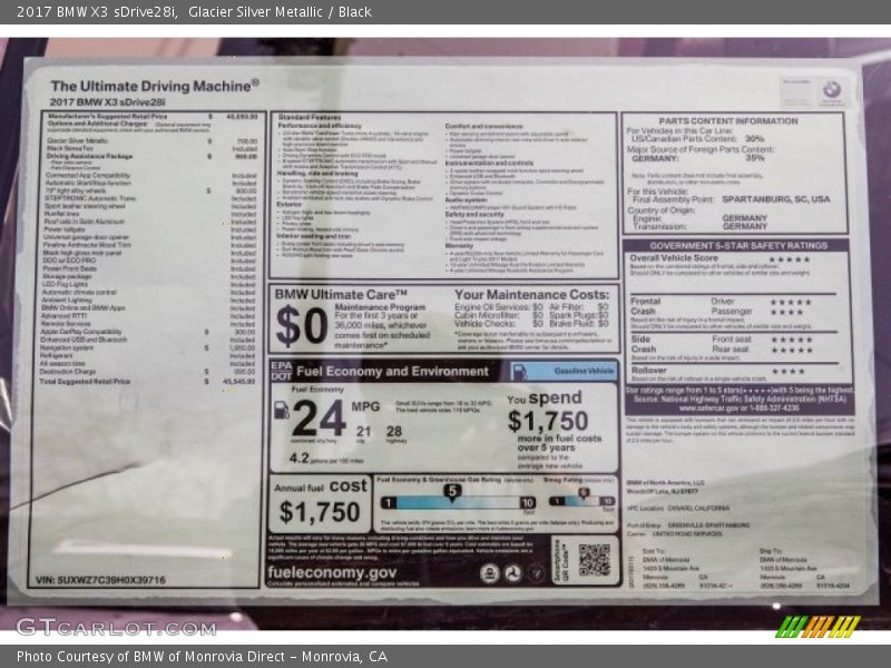 Glacier Silver Metallic / Black 2017 BMW X3 sDrive28i