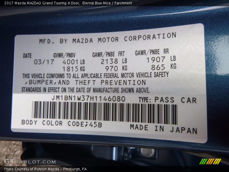 Eternal Blue Mica / Parchment 2017 Mazda MAZDA3 Grand Touring 4 Door