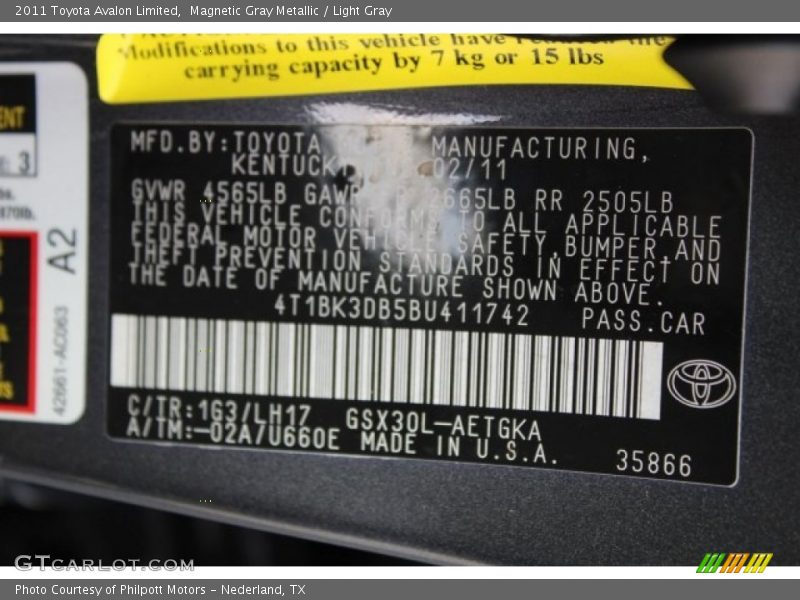 Magnetic Gray Metallic / Light Gray 2011 Toyota Avalon Limited