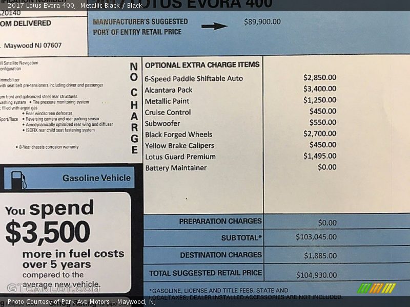  2017 Evora 400 Window Sticker