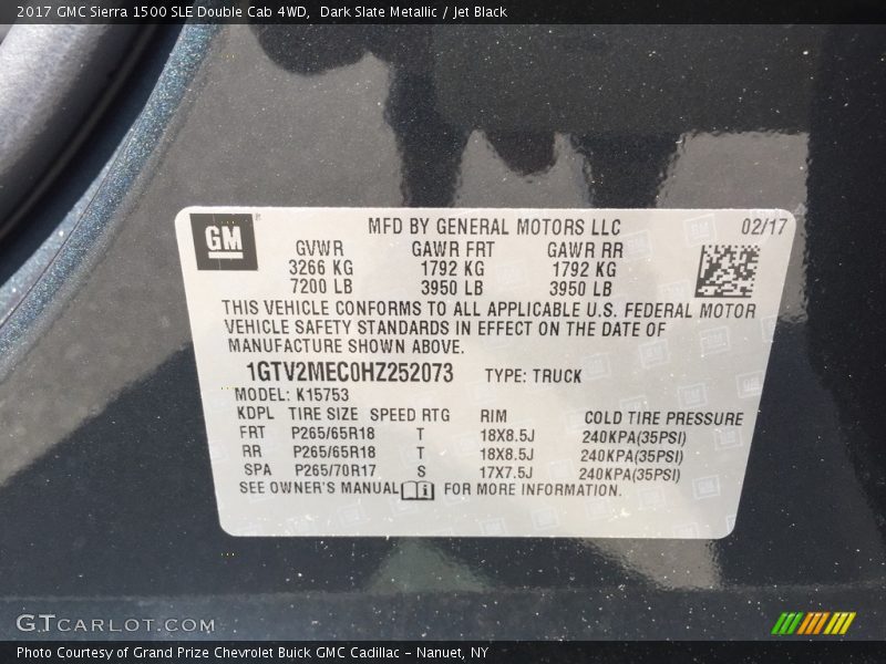 Dark Slate Metallic / Jet Black 2017 GMC Sierra 1500 SLE Double Cab 4WD