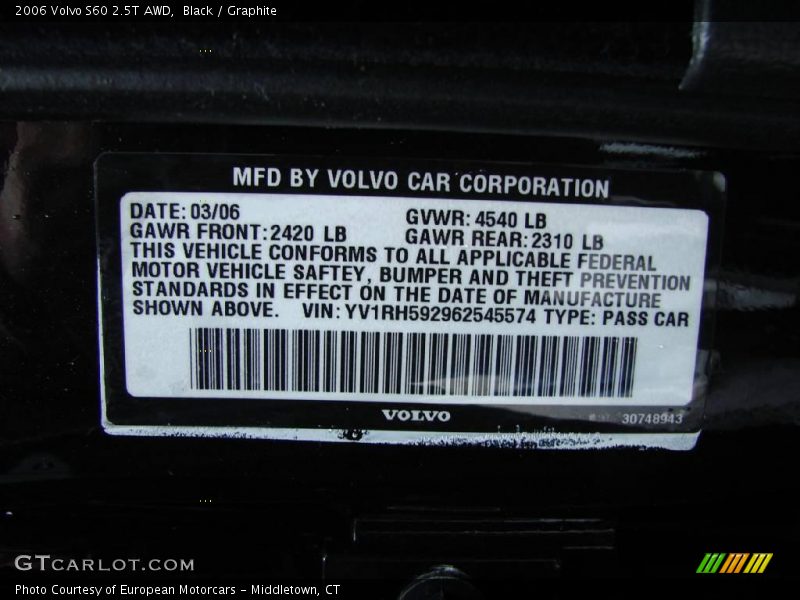 Black / Graphite 2006 Volvo S60 2.5T AWD