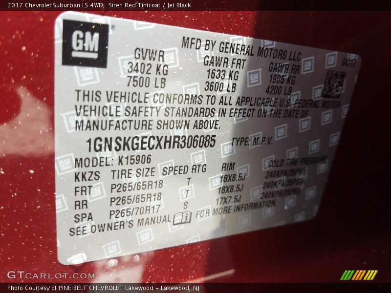 Siren Red Tintcoat / Jet Black 2017 Chevrolet Suburban LS 4WD