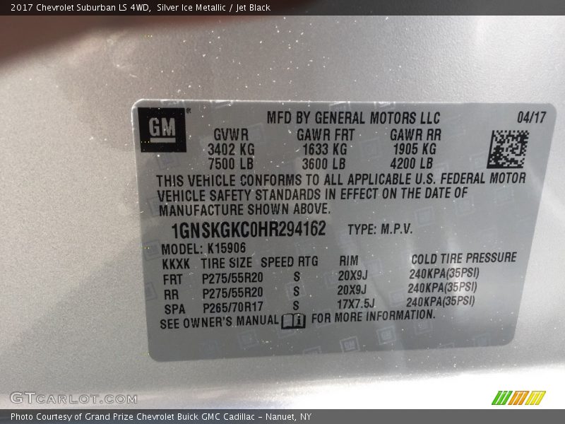 Silver Ice Metallic / Jet Black 2017 Chevrolet Suburban LS 4WD