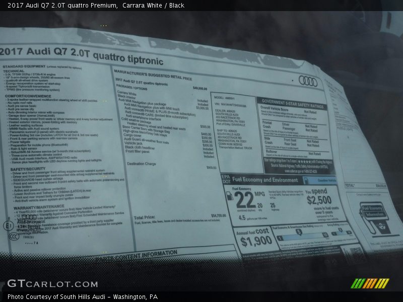  2017 Q7 2.0T quattro Premium Window Sticker
