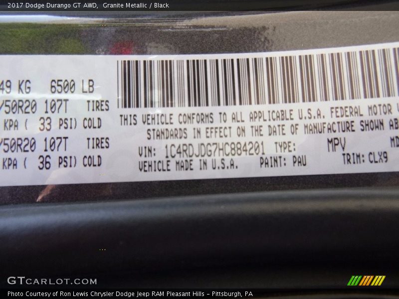 Granite Metallic / Black 2017 Dodge Durango GT AWD