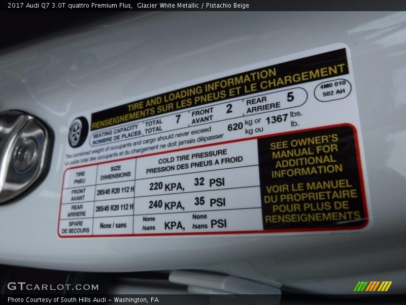Glacier White Metallic / Pistachio Beige 2017 Audi Q7 3.0T quattro Premium Plus