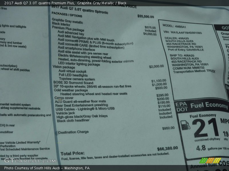 Graphite Gray Metallic / Black 2017 Audi Q7 3.0T quattro Premium Plus