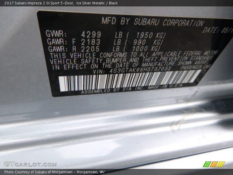 Ice Silver Metallic / Black 2017 Subaru Impreza 2.0i Sport 5-Door