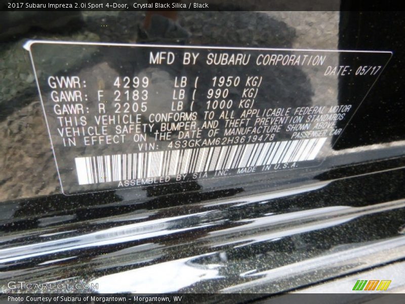 Crystal Black Silica / Black 2017 Subaru Impreza 2.0i Sport 4-Door