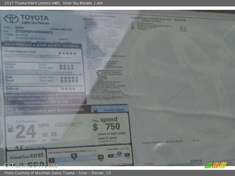 Silver Sky Metallic / Ash 2017 Toyota RAV4 Limited AWD