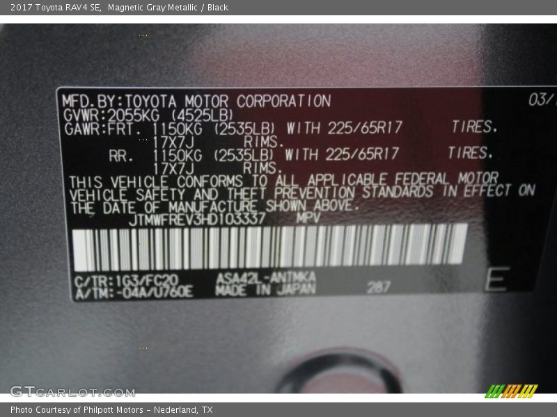 Magnetic Gray Metallic / Black 2017 Toyota RAV4 SE