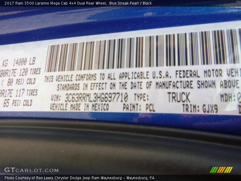 Blue Streak Pearl / Black 2017 Ram 3500 Laramie Mega Cab 4x4 Dual Rear Wheel