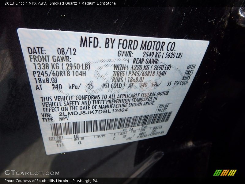 Smoked Quartz / Medium Light Stone 2013 Lincoln MKX AWD