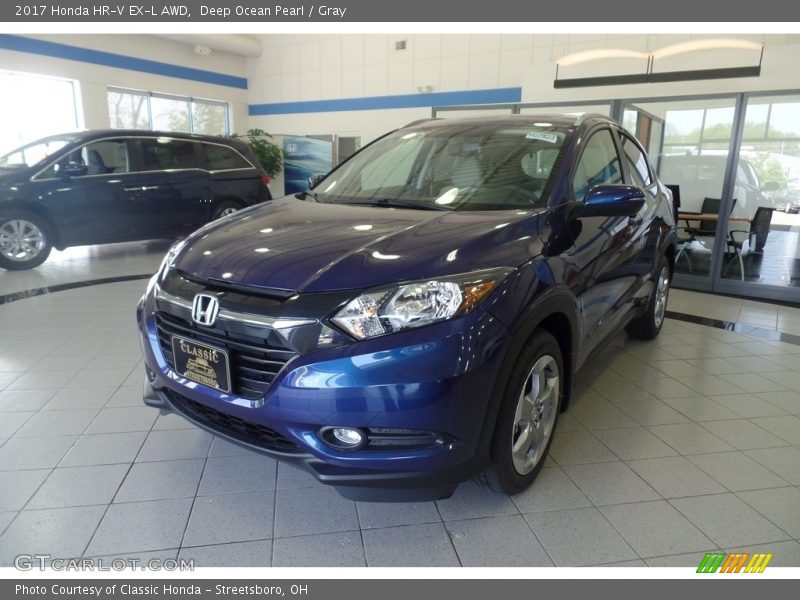 Deep Ocean Pearl / Gray 2017 Honda HR-V EX-L AWD