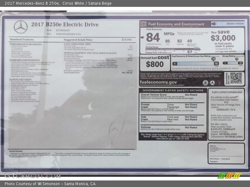 Cirrus White / Sahara Beige 2017 Mercedes-Benz B 250e