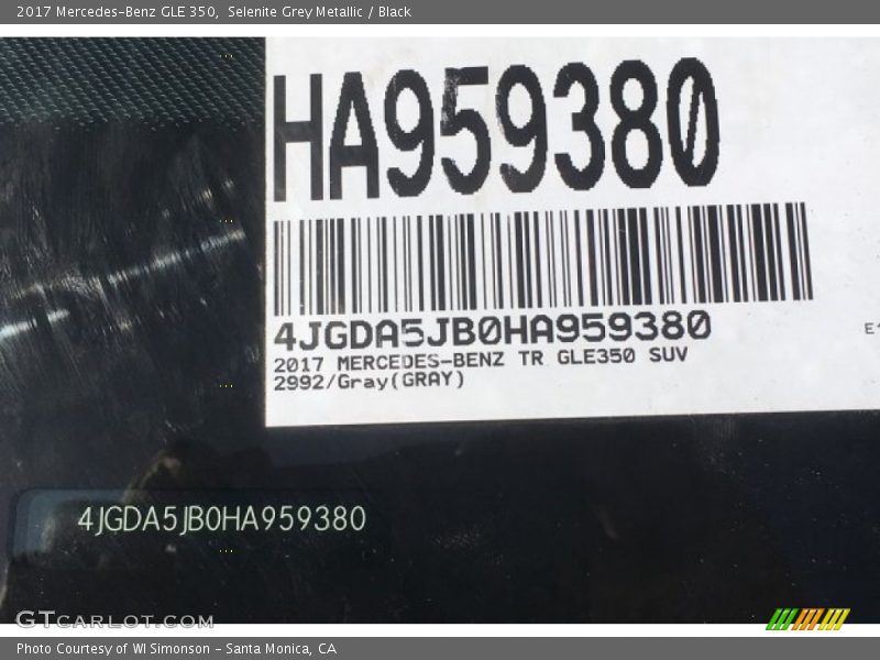 Selenite Grey Metallic / Black 2017 Mercedes-Benz GLE 350