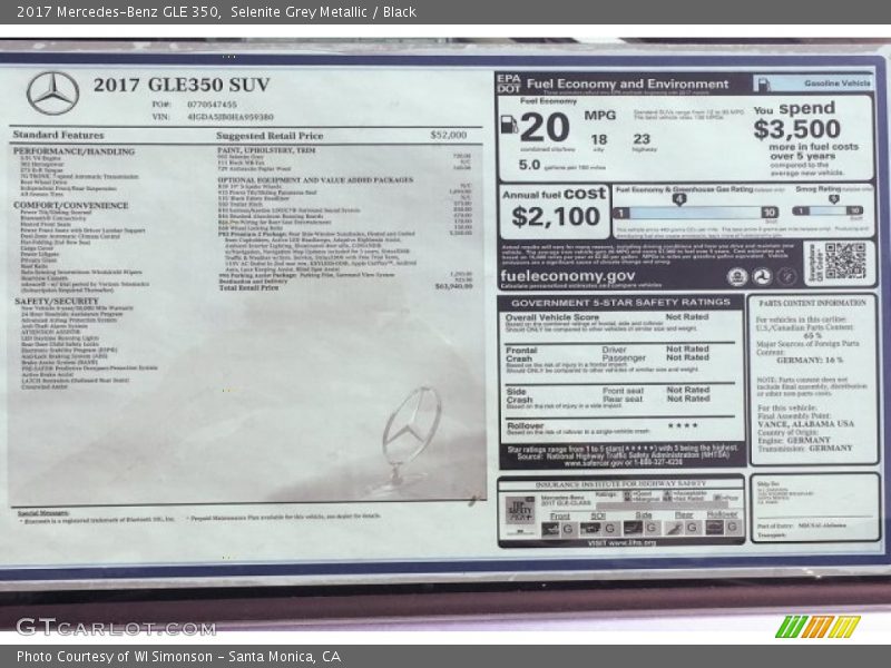 Selenite Grey Metallic / Black 2017 Mercedes-Benz GLE 350