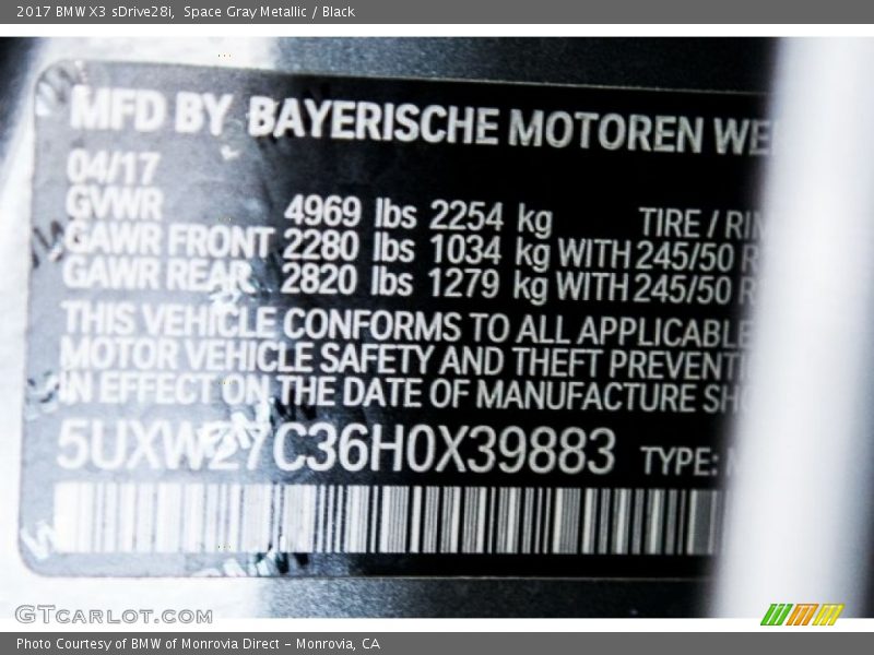 Space Gray Metallic / Black 2017 BMW X3 sDrive28i