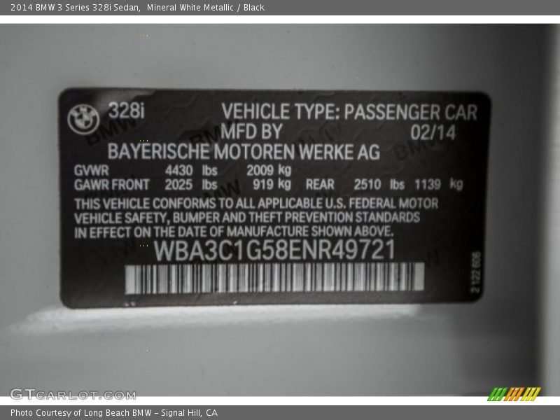 Mineral White Metallic / Black 2014 BMW 3 Series 328i Sedan