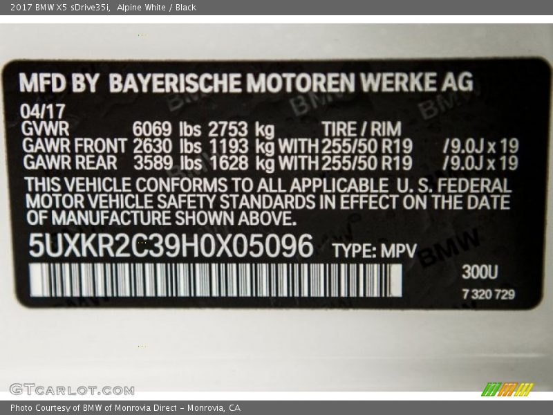 2017 X5 sDrive35i Alpine White Color Code 300