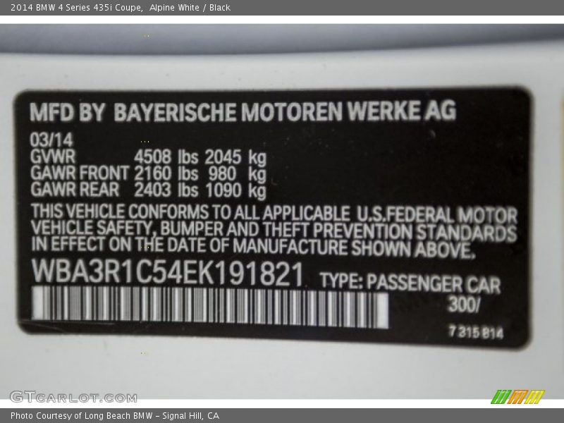 Alpine White / Black 2014 BMW 4 Series 435i Coupe