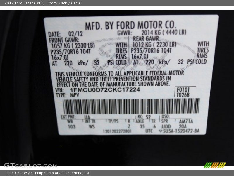 Ebony Black / Camel 2012 Ford Escape XLT