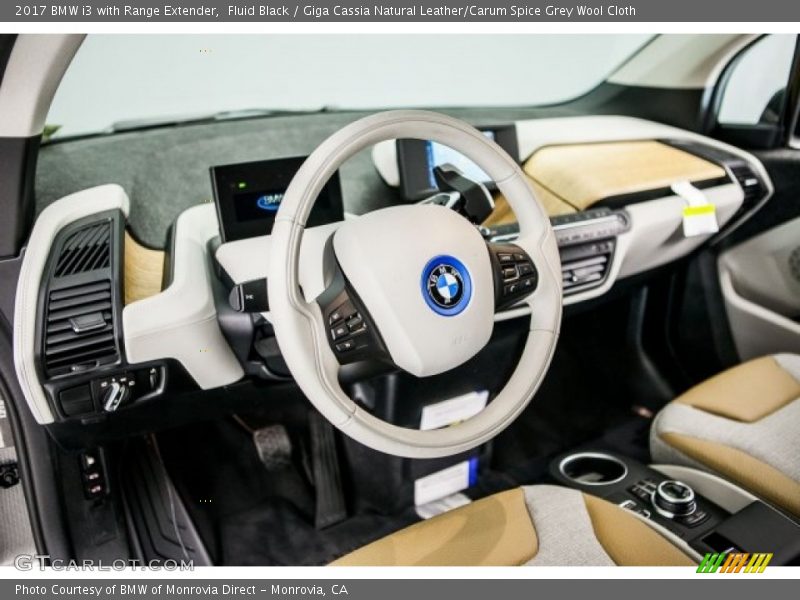 Fluid Black / Giga Cassia Natural Leather/Carum Spice Grey Wool Cloth 2017 BMW i3 with Range Extender