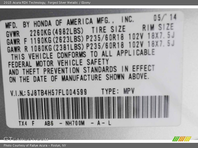 Forged Silver Metallic / Ebony 2015 Acura RDX Technology