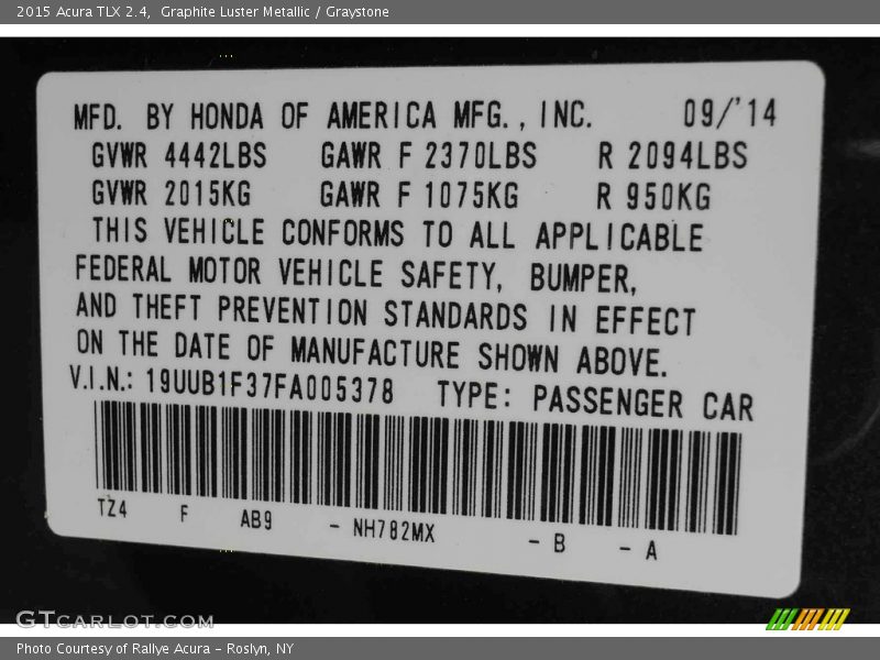 Graphite Luster Metallic / Graystone 2015 Acura TLX 2.4