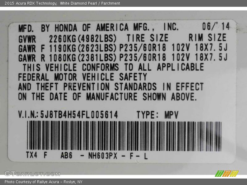 White Diamond Pearl / Parchment 2015 Acura RDX Technology