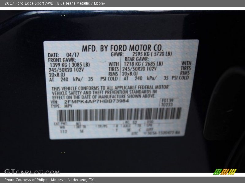Blue Jeans Metallic / Ebony 2017 Ford Edge Sport AWD