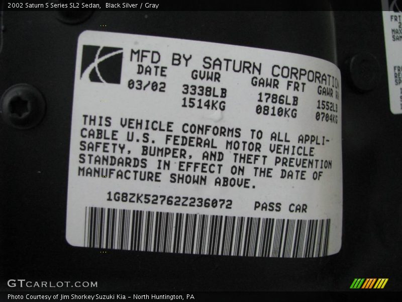 Black Silver / Gray 2002 Saturn S Series SL2 Sedan