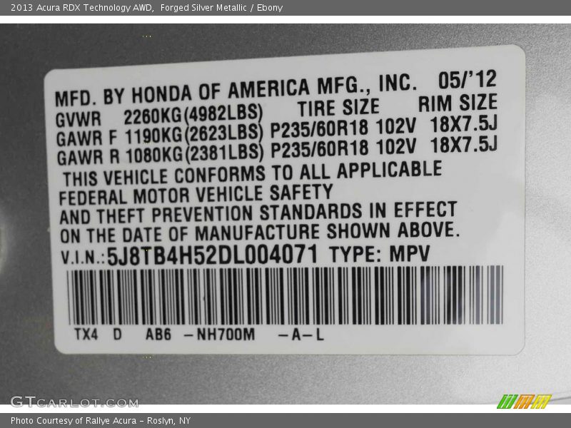 Forged Silver Metallic / Ebony 2013 Acura RDX Technology AWD