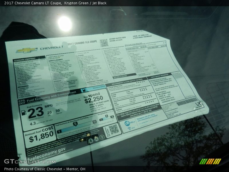  2017 Camaro LT Coupe Window Sticker