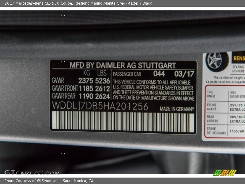 2017 CLS 550 Coupe designo Magno Alanite Grey (Matte) Color Code 044