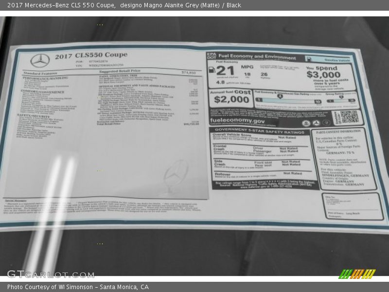 2017 CLS 550 Coupe Window Sticker