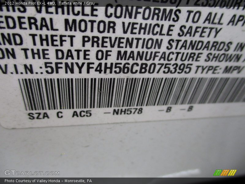 Taffeta White / Gray 2012 Honda Pilot EX-L 4WD